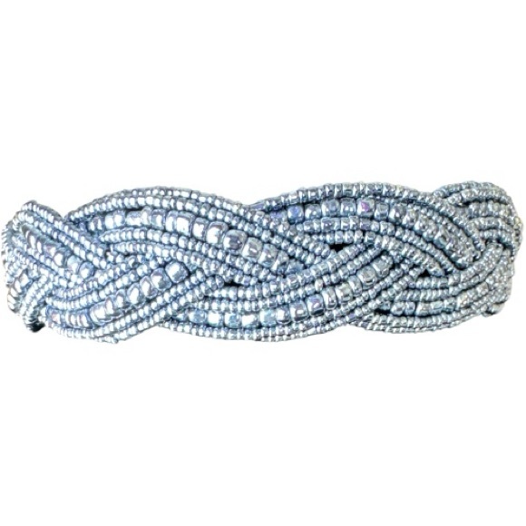 Blue Beaded Wrap Cuff Memory Wire Choker Necklace Criss Cross Design 1" Wide - Picture 3 of 4